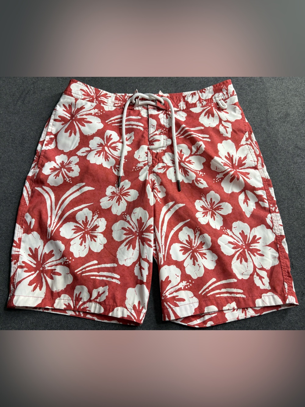Abercrombie & Fitch Red White Floral Tugger Board Swim Short Size 28